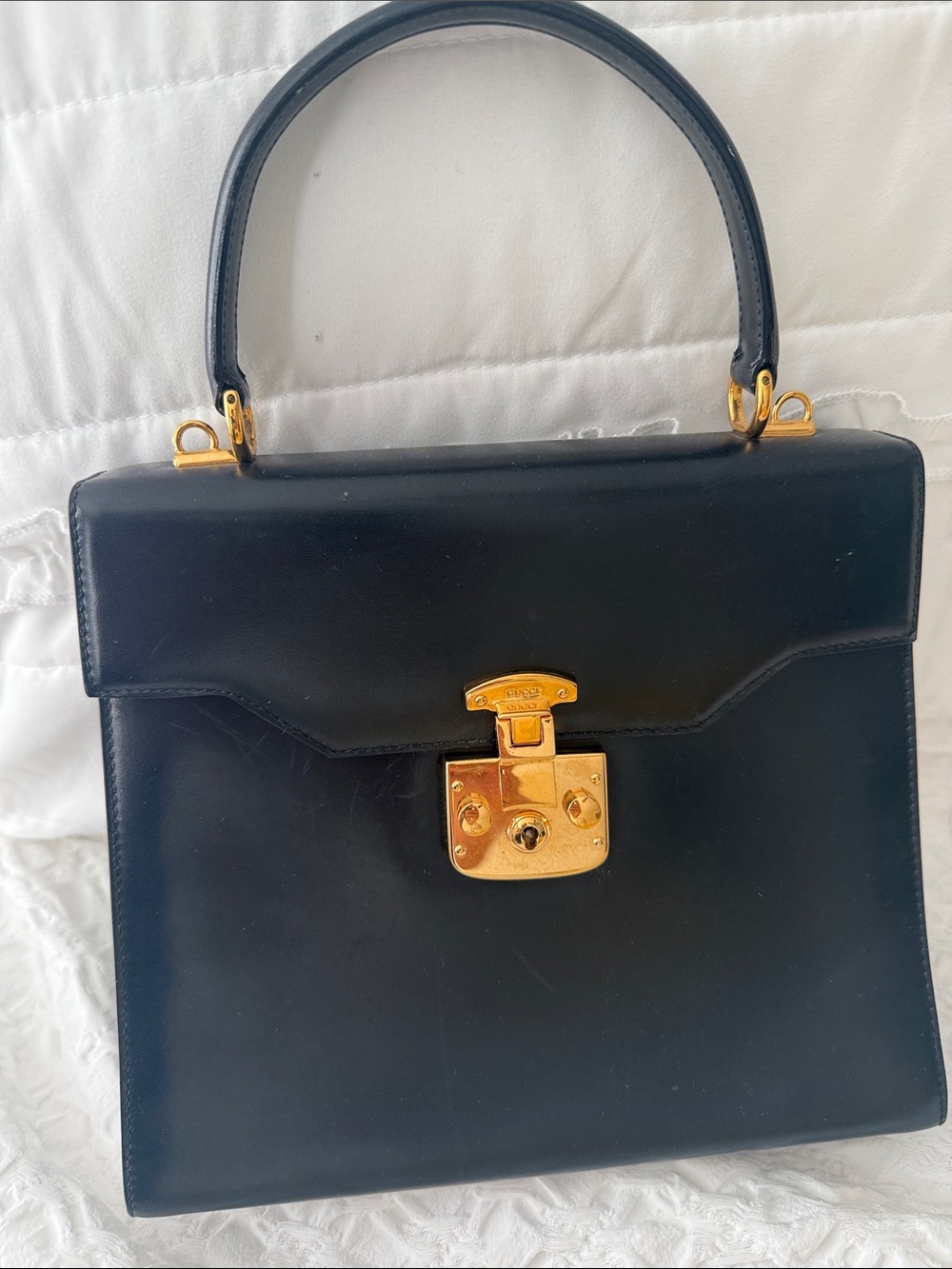 Vintage GUCCI Structured Top-Handle Women’s Bag in Black with Gold Hardware